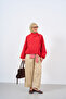 Women's Stand Collar Drawstring Detail Short Trench Coat Red - 3