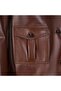Women's Tan Leather Jacket with Collar, Buttons and Pocket Detailing - 3