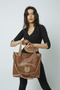 Women's Tan Column Strap High Quality Large Size Faux Leather Daily Hand and Shoulder Bag (Height 34 cm Width 43 cm)