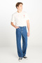 100% Cotton Asher Loose Fit Wide Cut Wide Leg Blue Jean Denim Trousers - 2