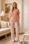 Women's Short Sleeve Floral Pattern Modal Pajama Set 3342 Orange - 4