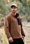 Men's Stand Collar Pocket Oversize Welsoft Fabric Fleece Zippered Brown Jacket - 8