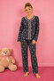 Waffle Knitted Long Sleeve Round Neck Lace Detailed Buttoned Women's Pajama Set - 2