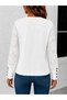 Timeless Elegance Women's Crew Neck Lace Floral Sleeve Detailed Waffle Blouse - 5