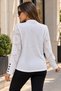 Chic Touch Women Floral Lace Sleeves Button Cuff Crew Neck Long Sleeve Waffle Blouse - 4
