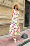 Natural Viscose V-neck Patterned Waist Tied Long Fuchsia Dress - 4
