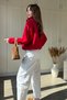 High Collar Red Bengaline Fabric Zippered Bomber Jacket - 4