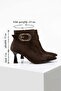 Women's Melodi Brown Suede Buckle 7 cm Heeled Pointed Toe Zippered Boots - 3