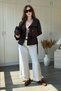 High Collar Buttoned Waist Tie Plum Trench Coat - 5