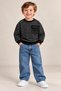 Children's Black Striped Crew Neck Top and Cuffed Trousers Set with Pocket Detail