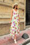 Natural Viscose V-neck Patterned Waist Tied Long Fuchsia Dress - 2