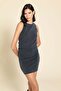 Cupra Fabric Side Gathered Zero Sleeve Anthracite Dress - 4