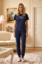 Women's Short Sleeve Combed Cotton Cuffed Elastic Detail Pajama Set 3396 Navy Blue - 2