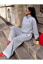 Gray Printed Wide-Leg Comfortable Fit Bottom and Half-Zipper Stand-Up Collar Top Set
