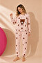 Waffle Knitted Long Sleeve Round Neck Cuff Detailed Embroidered Women's Pajama Set - 2