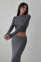 Smoked Ribbed Knitwear Skirt Blouse Set - 2Y4434