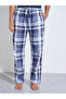 Navy Blue Printed T-Shirt And Checked Straight Leg Pants Pyjama Set - 5