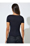 Black Solid Ribbed Knit Short Sleeve Top - 5