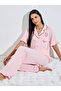 Pink Printed Ruffle Detail Shirt And Wide Leg Pants Pyjama Set
