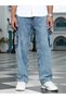 Men Blue Light-Distressed Utility Jeans - 8