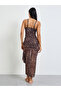 Brown Leopard Print Strappy Mesh Details Nightdress - 4