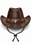 Men's Cowboy Hat Leather Look Metal Bull Figure Drawstring Western Hat - 2