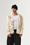 Script Patterned Steel Knitted Buttoned Knitwear Men's Cardigan
