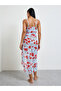 Blue Floral Printed Strappy Slip Dress With Thongs - 5