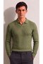 Men's Polo Neck Slim Fit Ribbed Knit Long Sleeve T-Shirt - 2