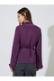 Purple Solid Long Flared Sleeves Blouse With Waist Tie - 5