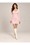 Long Sleeved Flock Printed Polka Dot Tulle Dress with Lining That Doesn'T Show through