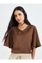 Coffee Brown V-Neck Short Sleeve Top