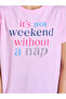 Pink Slogan Print T-Shirt And Navy Blue Straight Leg Pants Pyjama Set - 4