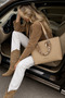 Women's Shoulder and Arm Bag with Chain and Scarf Detail - 2
