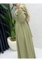 Women's Chic, Elegant, Modest, Open-Front Khaki Dress - 2
