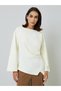 Beige Long Sleeve Boat Neck Top - 3