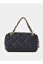 Black Quilted Hand Bag With Bow Charm - 4