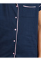 Navy Blue Contrast Trims Short Sleeves Shirt And Wide Leg Pants Pyjama Set - 4