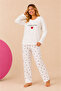 Waffle Knitted Long Sleeve Round Neck Embroidery Detailed Women's Pajama Set - 2