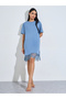 Blue Solid Lace Hem Short Sleeves Nightdress