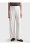 White Wide-Leg Pleated Women's Fabric Trousers - 2