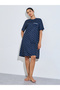Navy Blue Moon And Stars Print Pocket Detail Sleep T-Shirt Dress