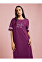 Burgundy Slogan Print Striped Sleeves T-Shirt Maxi Nightdress - 2