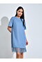 Blue Solid Lace Hem Short Sleeves Nightdress - 2