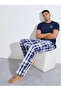 Navy Blue Printed T-Shirt And Checked Straight Leg Pants Pyjama Set