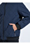 Navy Blue Diagonal Quilted Hooded Puffer Jacket - 4