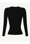 Black Ribbed Knit Thermal Long Sleeve Top - 4