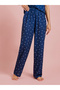 Blue All Over Heart Print Lace Detail Strappy Cami And Straight Pants Pyjama Set - 4