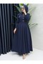 Women's Chic and Elegant Modest Navy Blue Dress