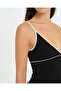 Black Contrast Ribbed Strap Blouse - 5
